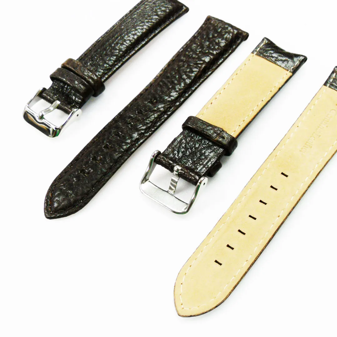 22MM Leather Watch Band Brown with Grain Padded White and Brown Stitched Regular Size Strap Replacement With Silver Buckle