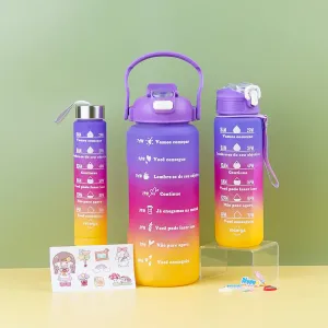 3 Pcs Large Capacity Colorful Gradient Water Bottle Set - Purple