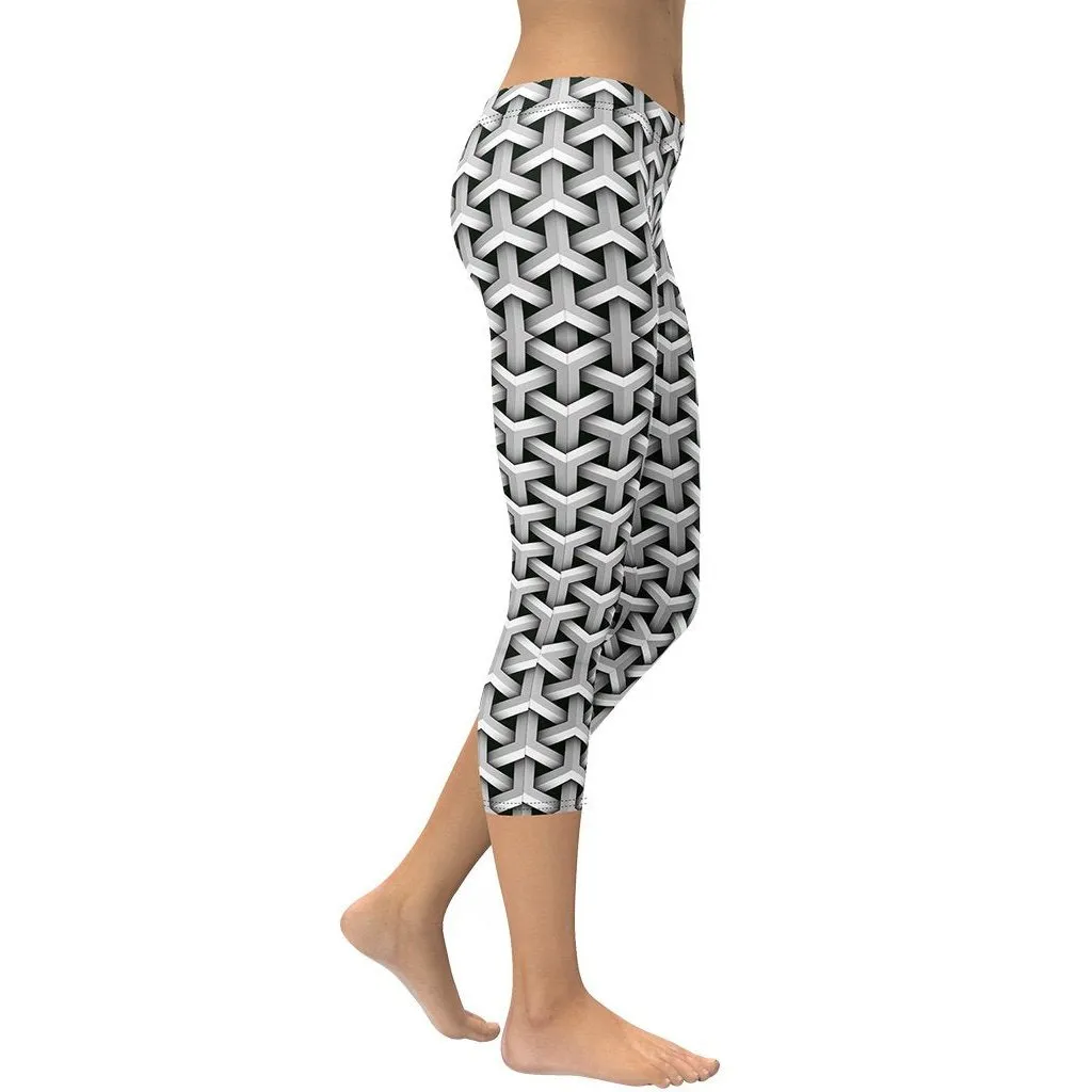 3D Woven Metallic Print Capris