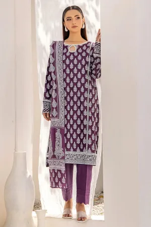 3PC Printed Unstitched Lawn Suit KLA-2704 Purple