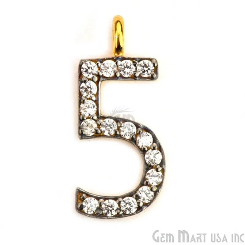 '5' Numbering CZ Pave Gold Vermeil Charm for Bracelet & Pendants