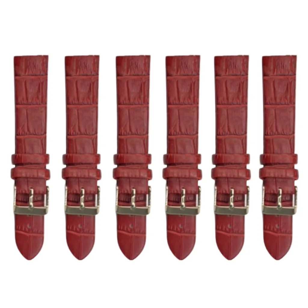 6PCS RED Leather Flat Unstitched Alligator Grain Watch Band Sizes 12MM-24MM