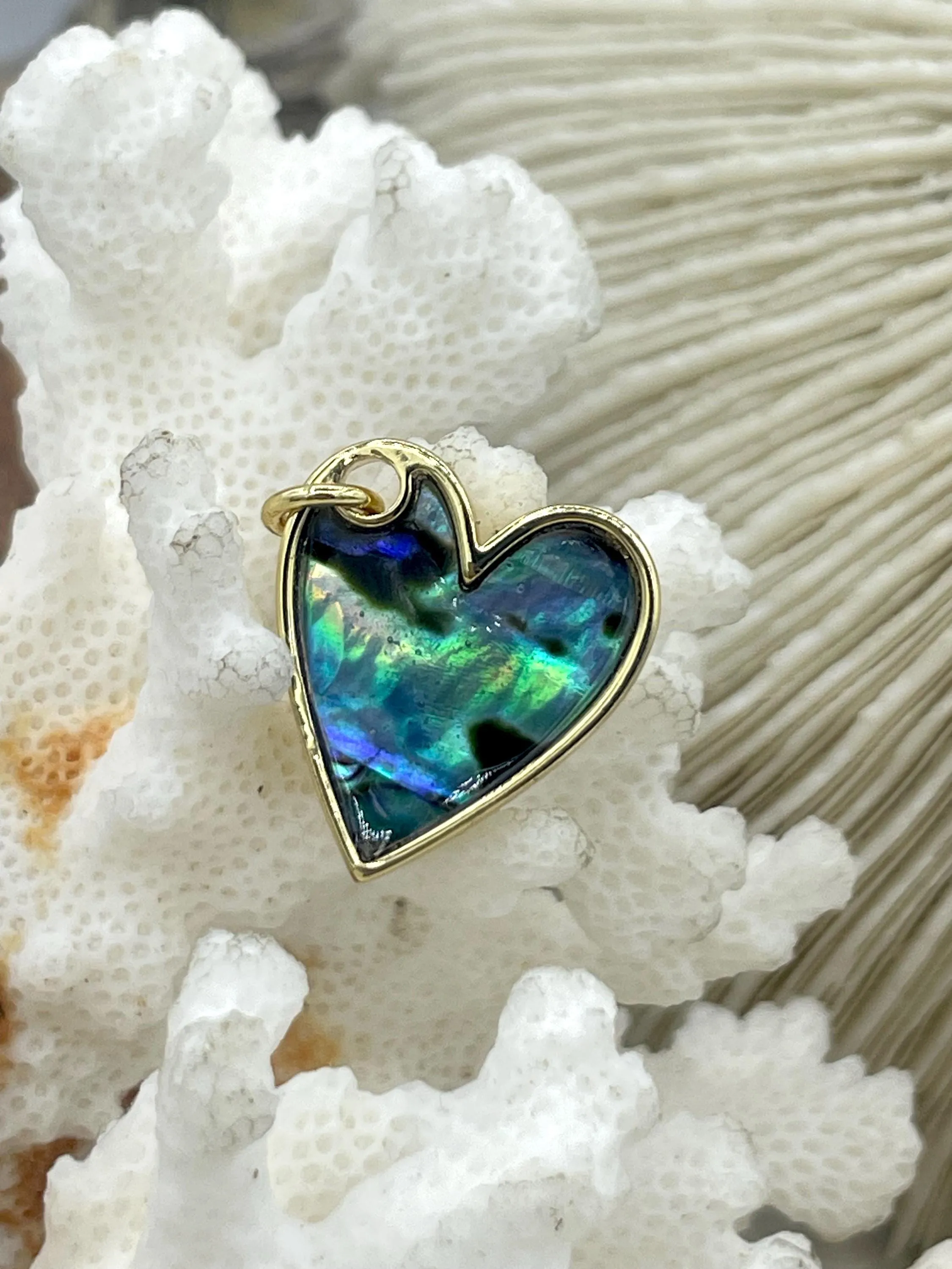 Abalone and Gold Heart Pendants, 20mm x 19mm, Abalone Heart Charms, Abalone Charms, Gold Plated Brass, Fast Ship