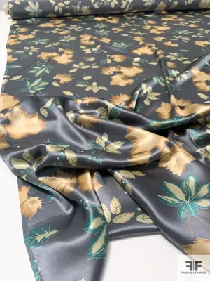 An Icy Autumn Printed Silk Charmeuse - Grey / Tan / Teal