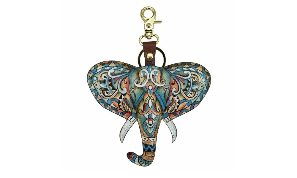 Anuschka Painted Leather Bag Charm Elephant Mandala