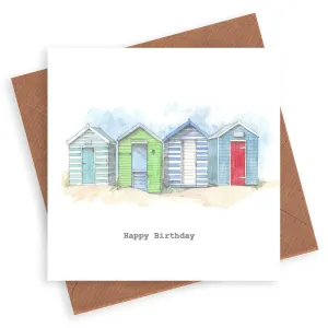 Beach Huts Birthday Card