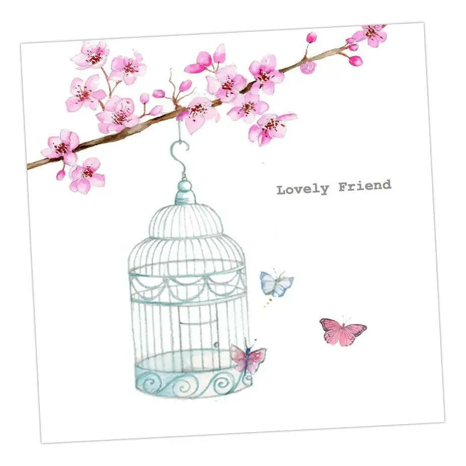 Birdcage and Butterflies Lovely Friend Card