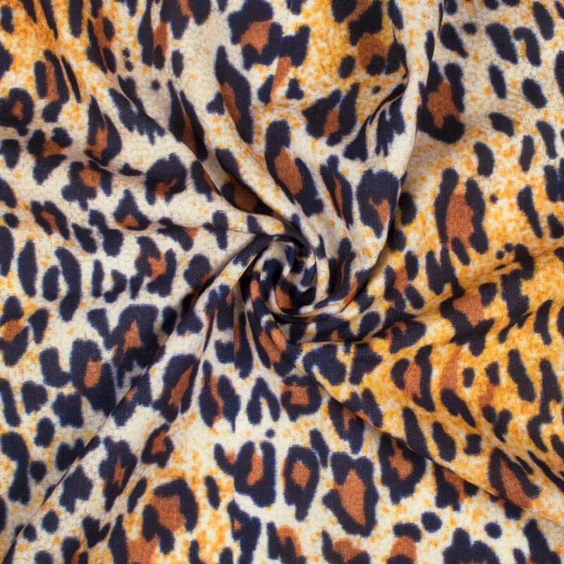 Black And Beige Animal Digital Print Rayon Fabric