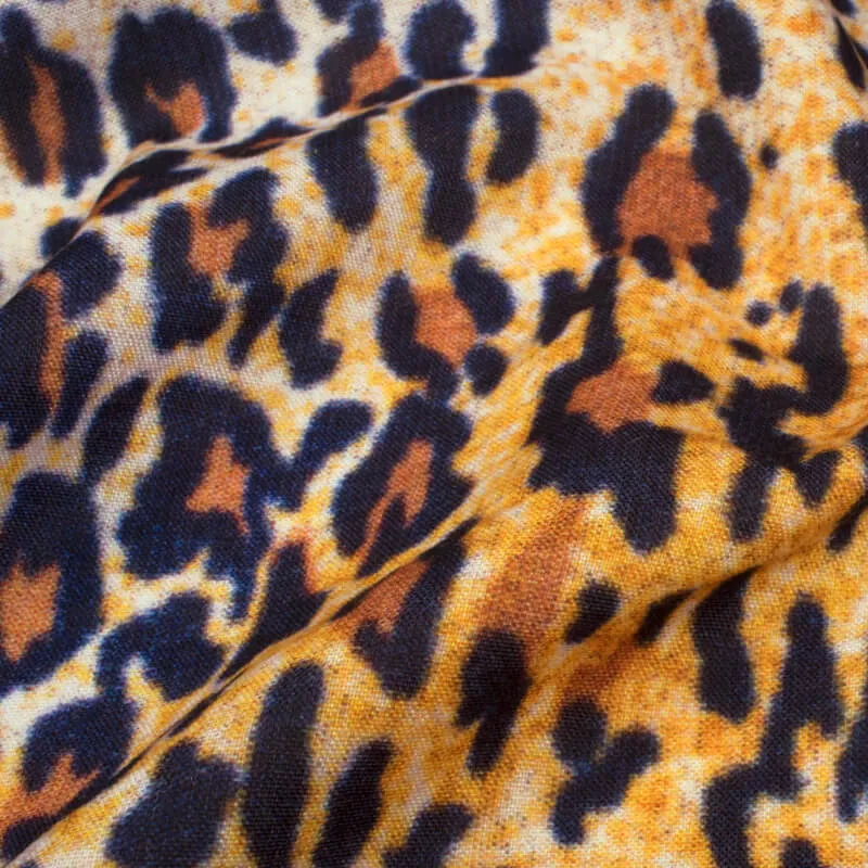 Black And Beige Animal Digital Print Rayon Fabric