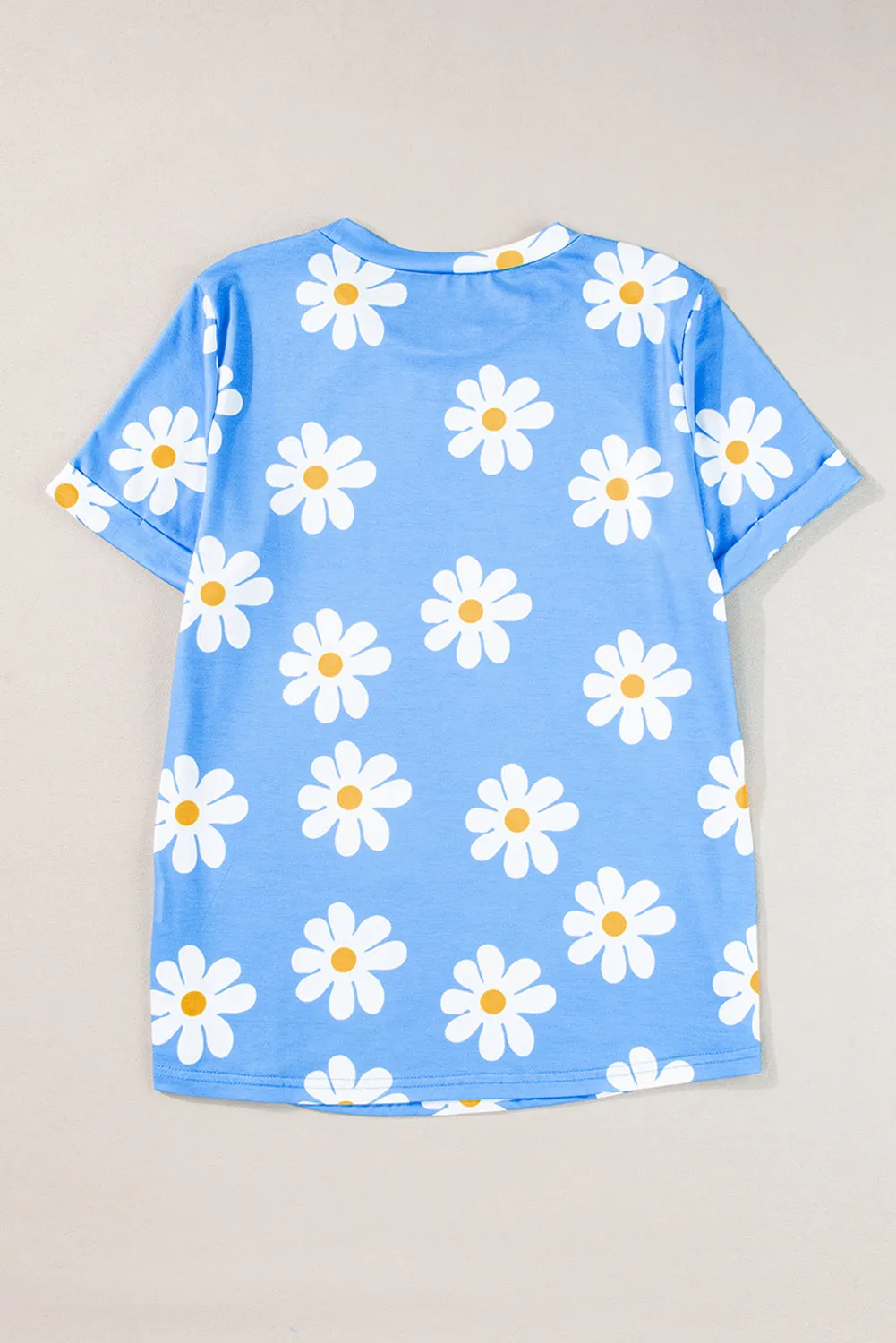 Black Daisy Printed Crewneck T Shirt