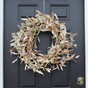 Cream Dried-Look Olive Leaf Front Door Fall Wreath