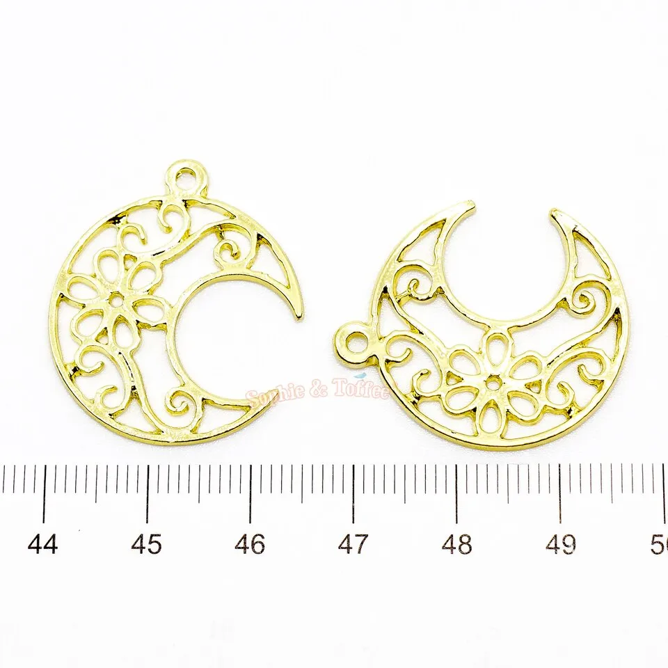 Crescent Moon Filigree Open Bezel Charm (3 pieces)