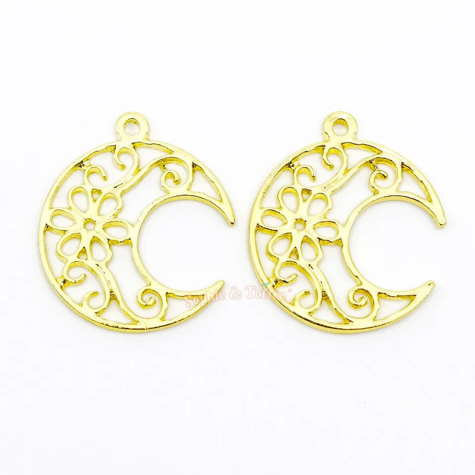 Crescent Moon Filigree Open Bezel Charm (3 pieces)