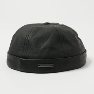 Crown Cap 1-011F Leather Beanie Cap - Black