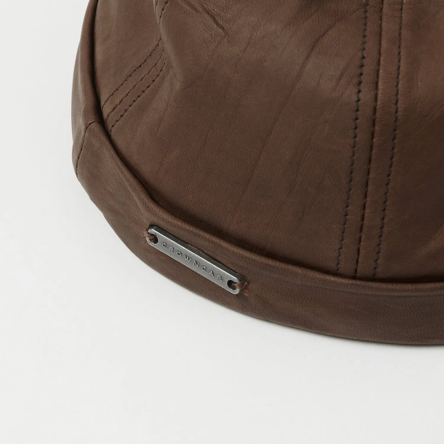 Crown Cap 1-011F Leather Beanie Cap - Brown