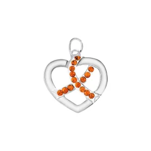 Crystal Orange Ribbon Heart Charms