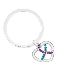 Crystal Teal & Purple Ribbon Silver Split Ring Key Chains