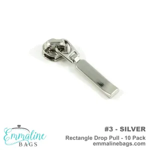 Emmaline Zipper Sliders with Pulls  *SIZE#3* (7 PACK) - Rectangle Drop Pull in Silver