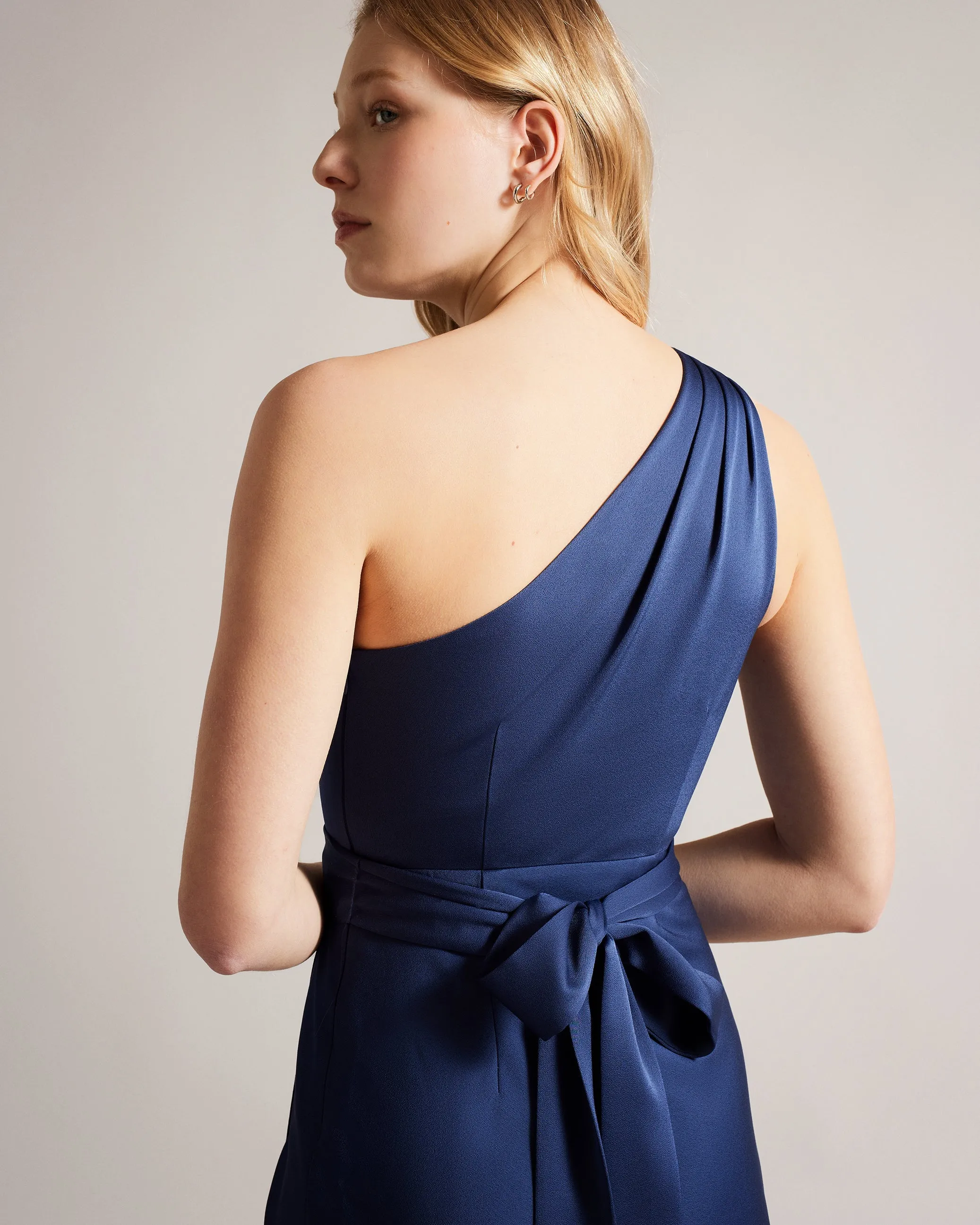 Gabie One Shoulder Drape Midi Dress Dk-Blue