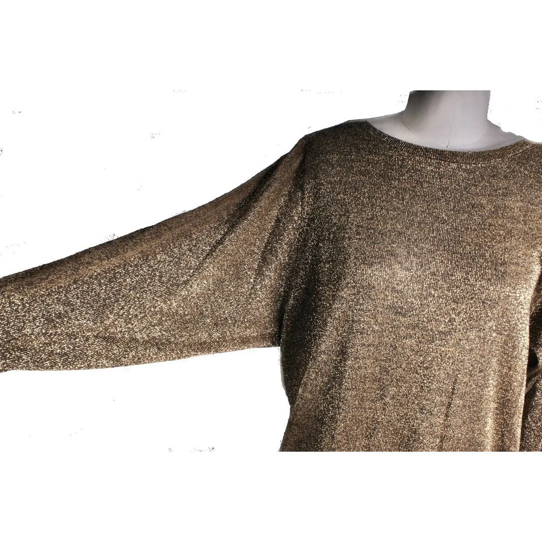 Gold Metallic Stretch Knit Vintage Sack Dress 1980s Never Worn  M/L Ned Gould