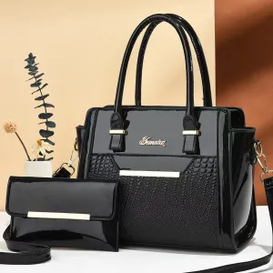 H1777 - Premium Black 2pc Elegant Handbag Set