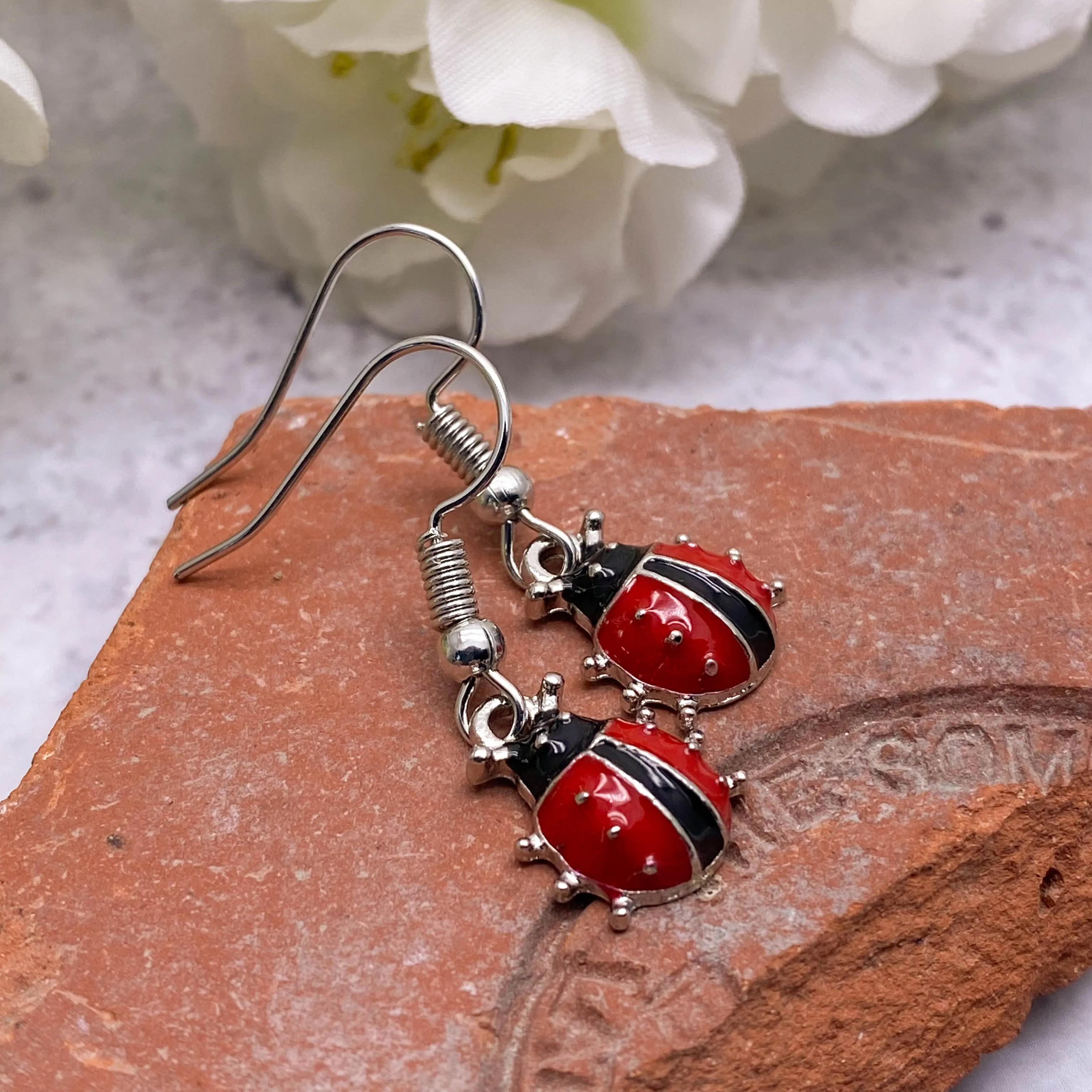 Ladybird Red Enamel Charm Earrings