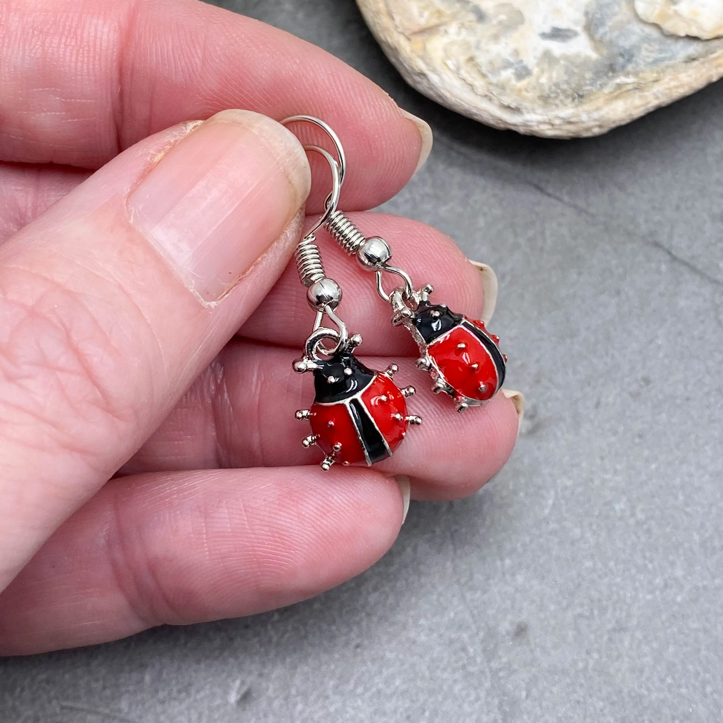 Ladybird Red Enamel Charm Earrings