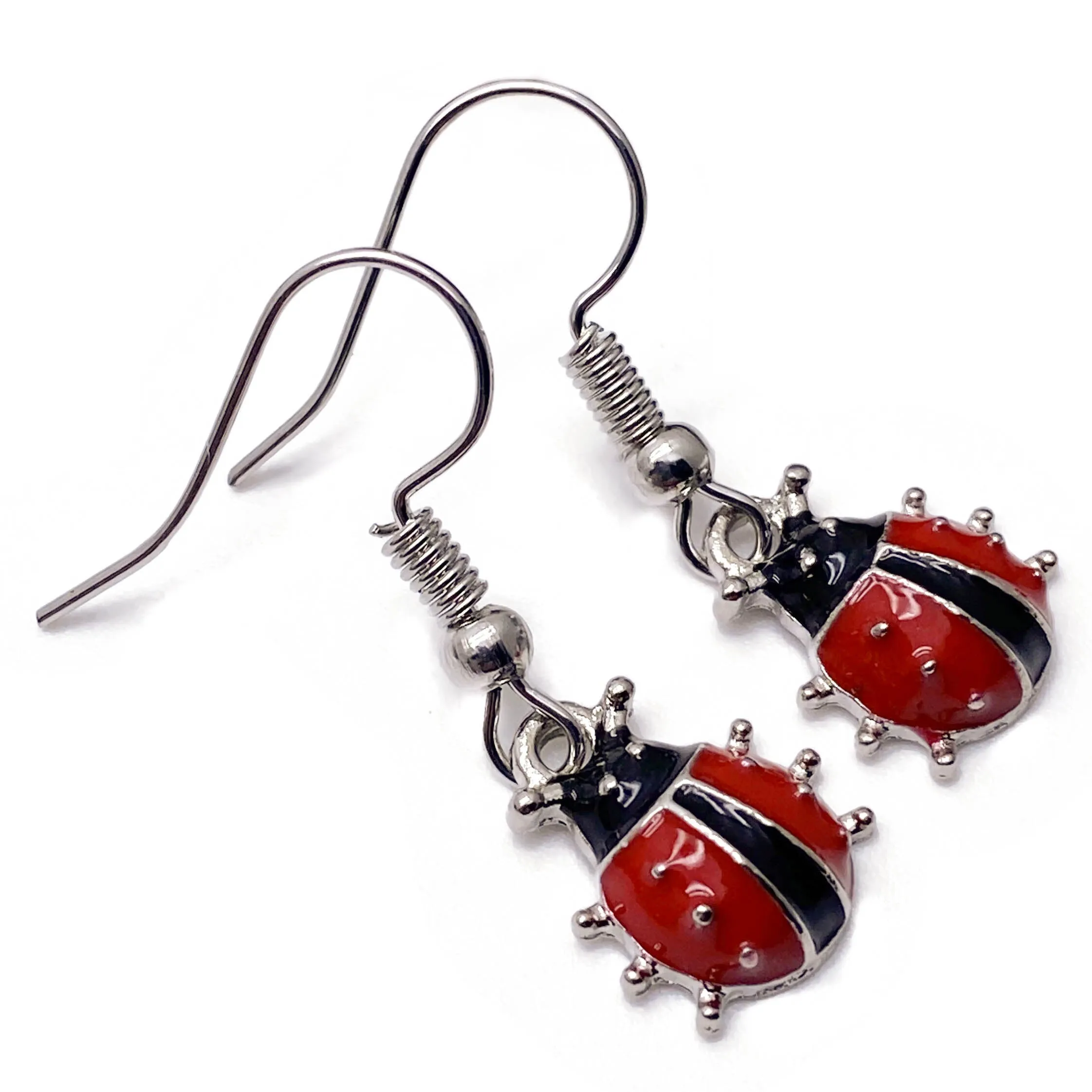 Ladybird Red Enamel Charm Earrings