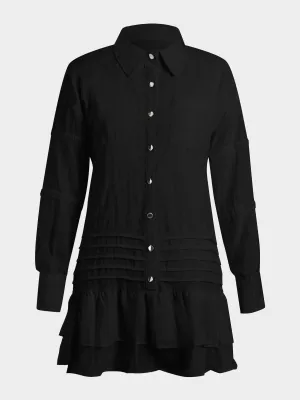 Monaco Pleated Metallic Shirt Dress (Black)