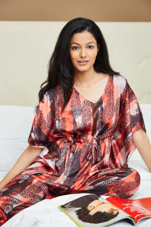 Printed Satin Kaftan style Night suit