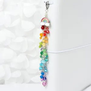 Rainbow and Hot Air Balloon Planner Charm with Rainbow Dangle and Silver Toned Hardware