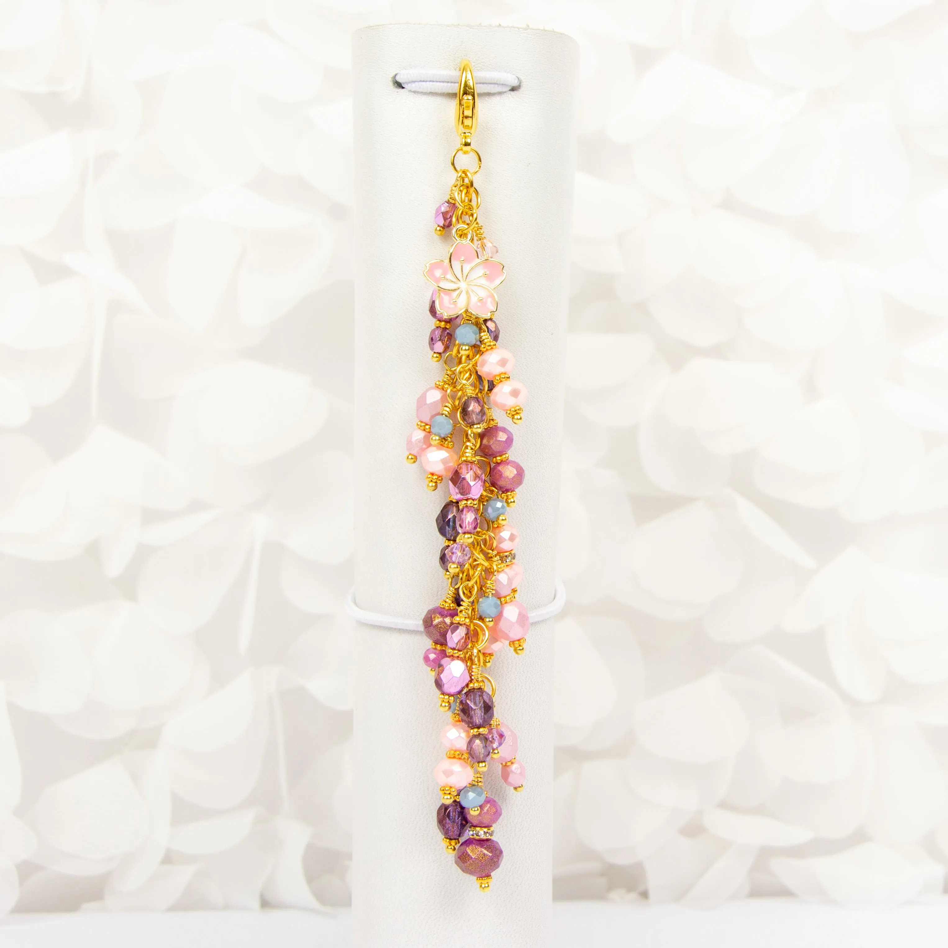 Sakura Dangle Charm with Pink and Purple Crystals