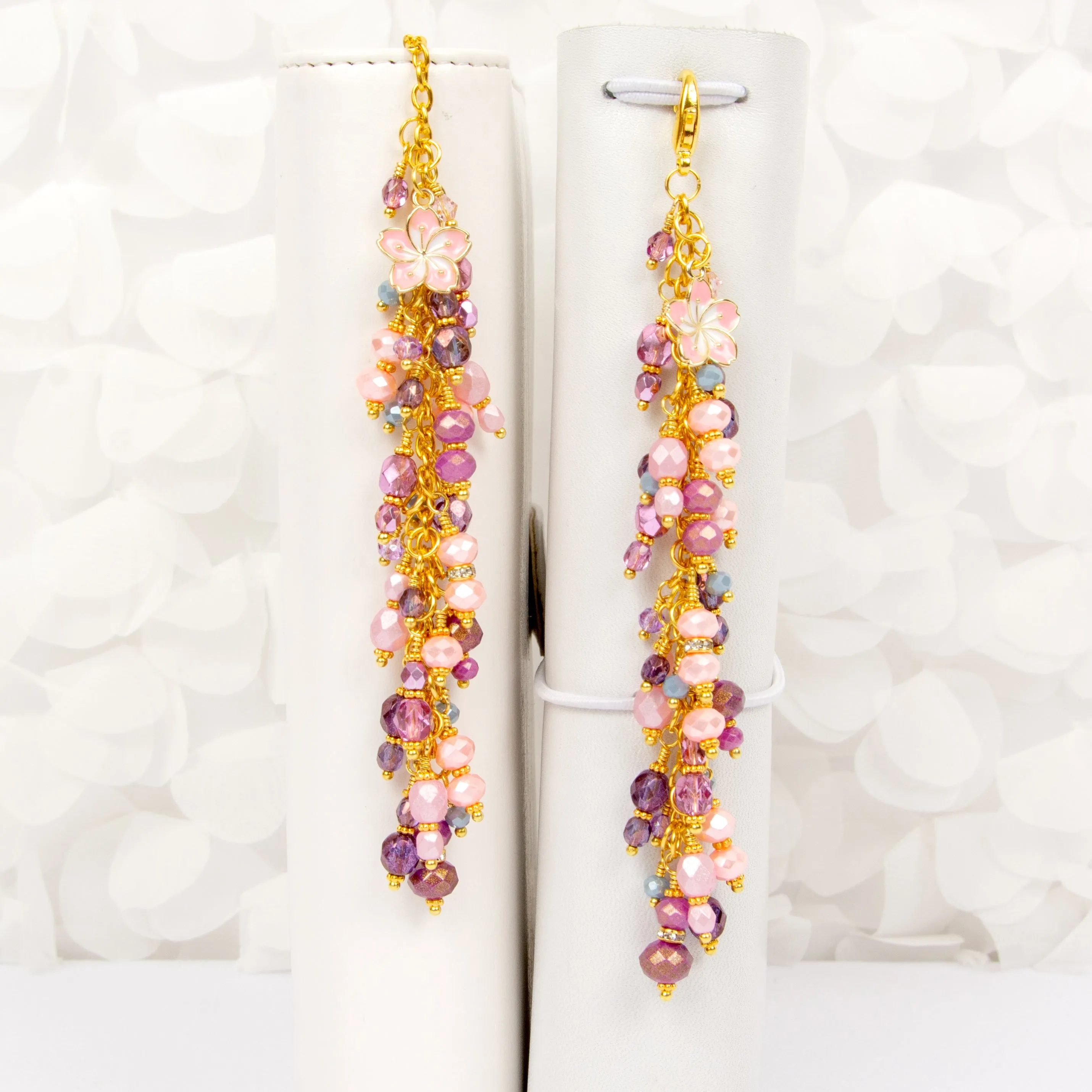 Sakura Dangle Charm with Pink and Purple Crystals