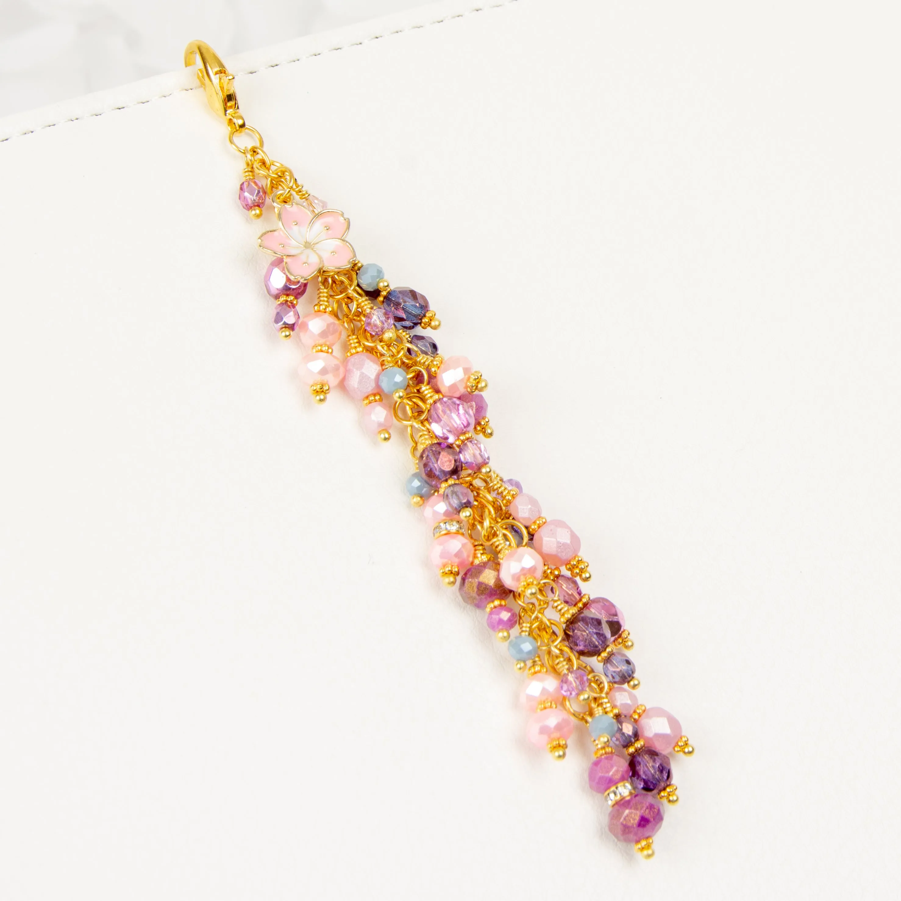 Sakura Dangle Charm with Pink and Purple Crystals