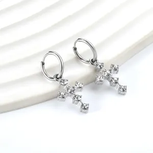 Silver Jewel Cross Hoop Earrings