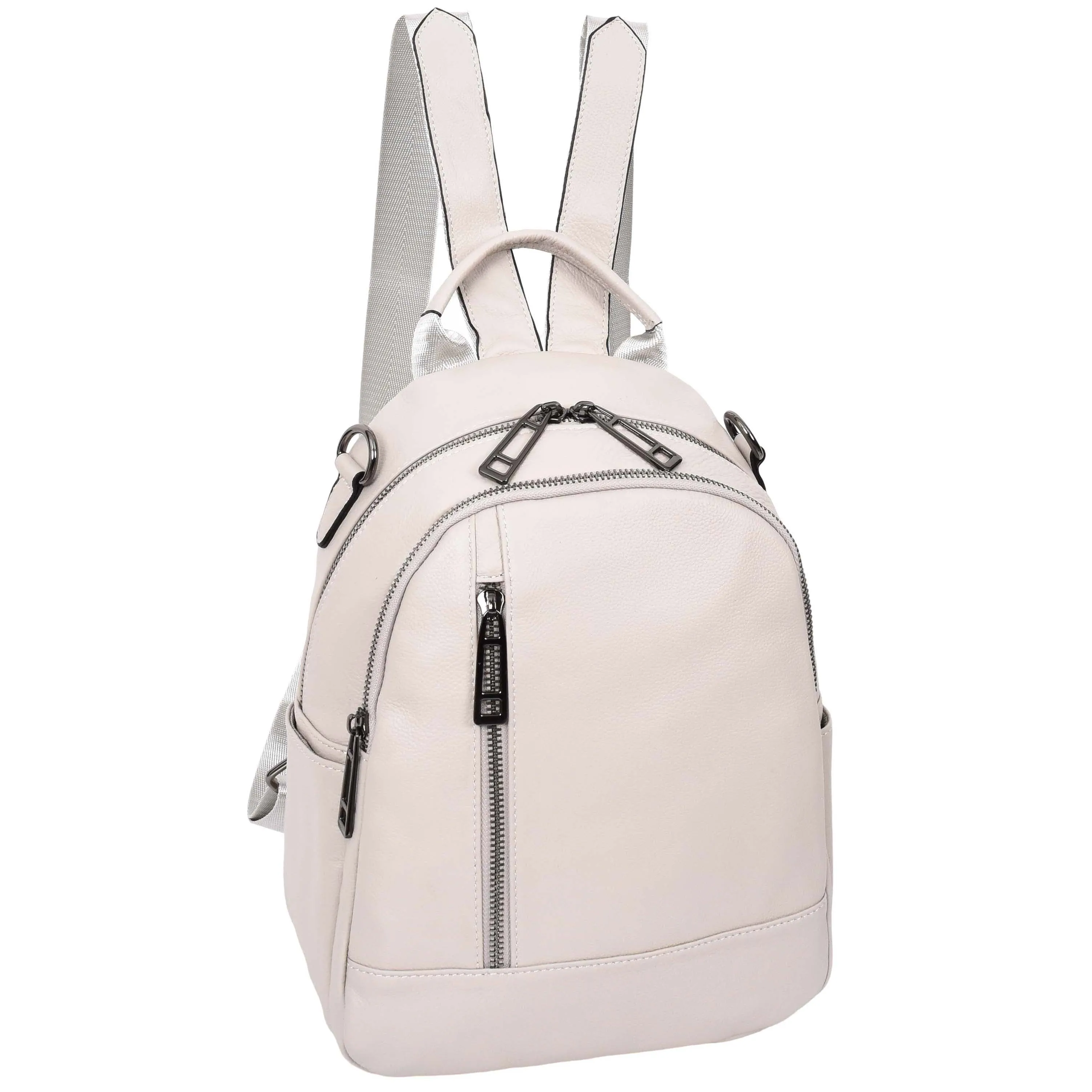 Womens Real Leather Backpack Multi-Zip Pockets Shoulder Bag Rucksack A665 Off White