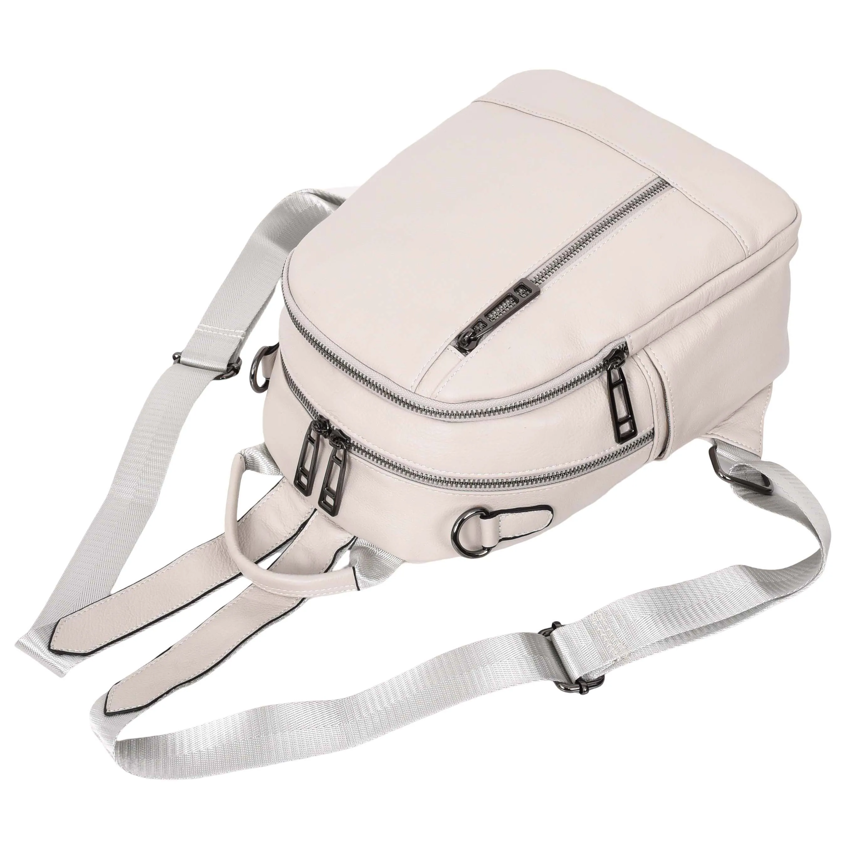 Womens Real Leather Backpack Multi-Zip Pockets Shoulder Bag Rucksack A665 Off White