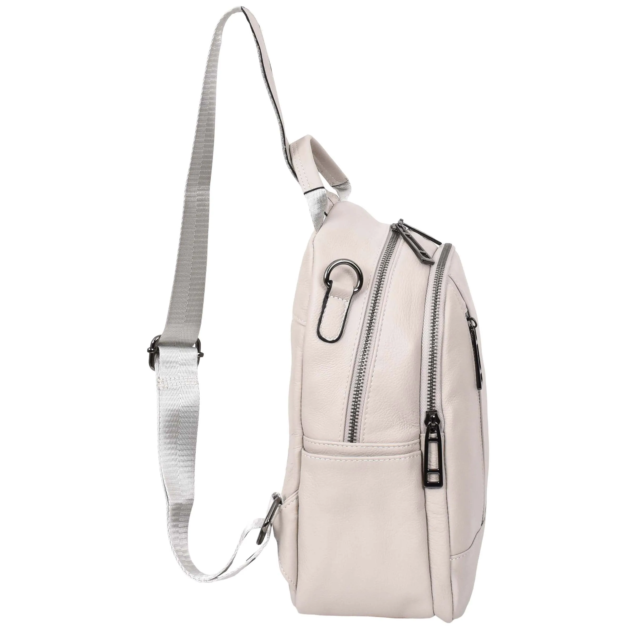 Womens Real Leather Backpack Multi-Zip Pockets Shoulder Bag Rucksack A665 Off White