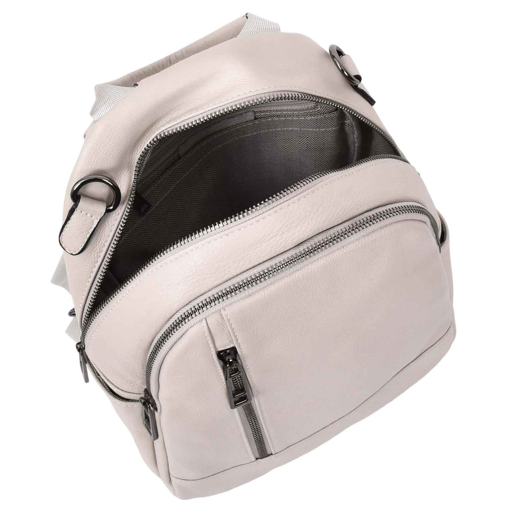 Womens Real Leather Backpack Multi-Zip Pockets Shoulder Bag Rucksack A665 Off White