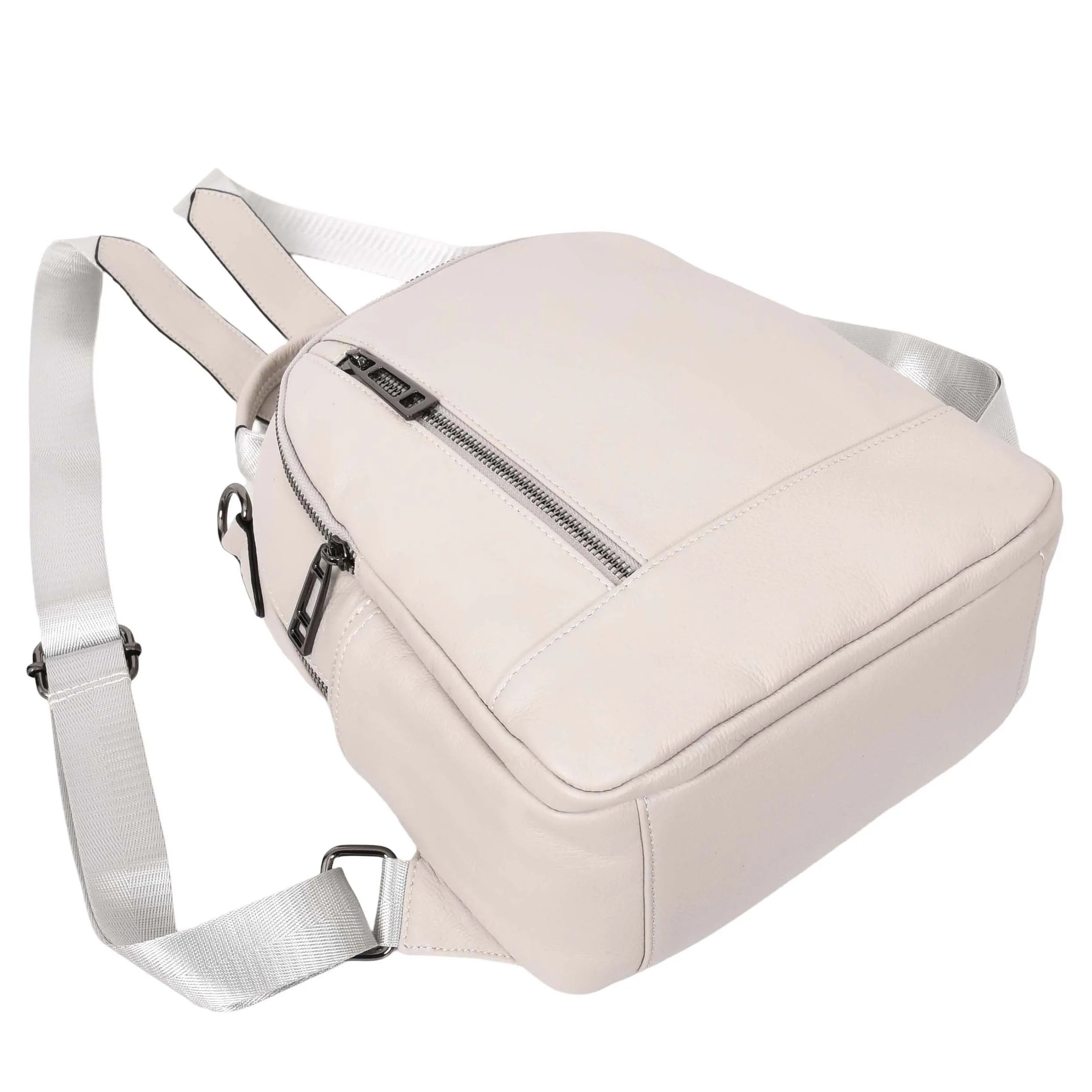 Womens Real Leather Backpack Multi-Zip Pockets Shoulder Bag Rucksack A665 Off White