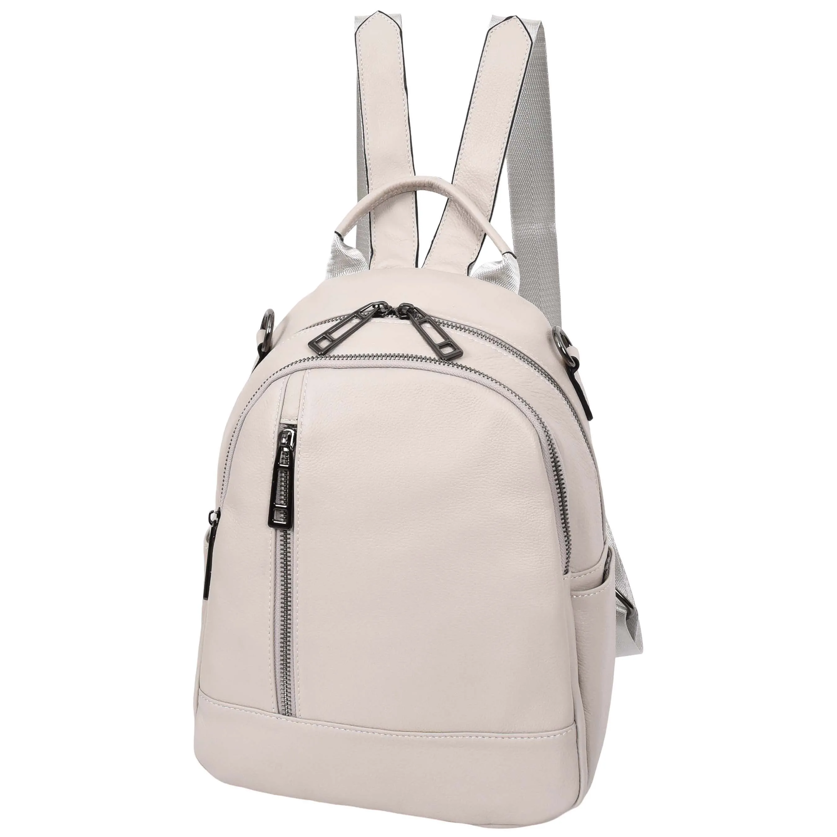 Womens Real Leather Backpack Multi-Zip Pockets Shoulder Bag Rucksack A665 Off White