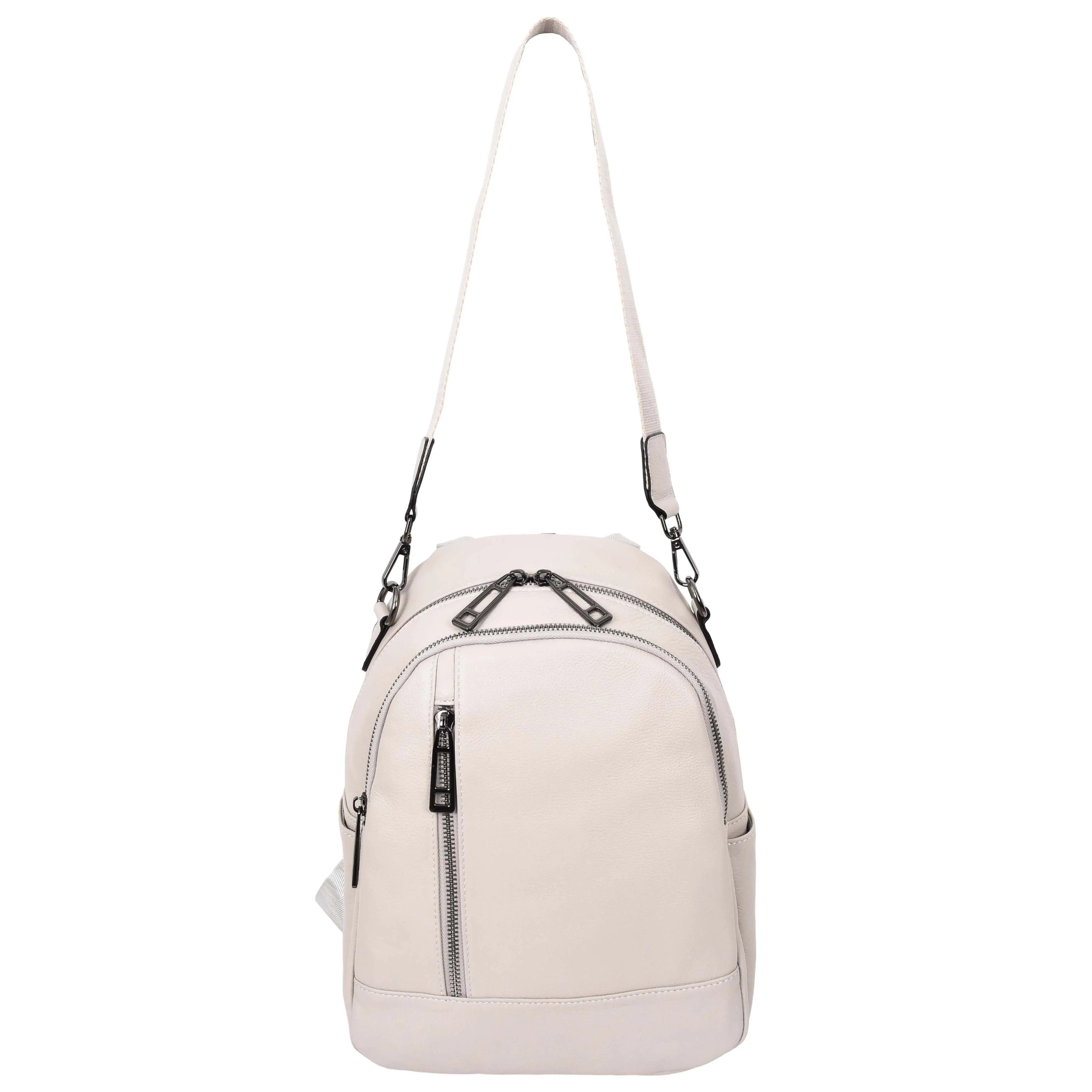 Womens Real Leather Backpack Multi-Zip Pockets Shoulder Bag Rucksack A665 Off White