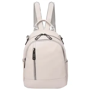 Womens Real Leather Backpack Multi-Zip Pockets Shoulder Bag Rucksack A665 Off White