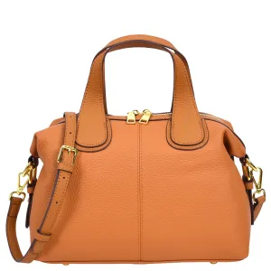 Womens Real Leather Handbag Medium Satchel Casual Outgoing Fashion Bag A556 Tan