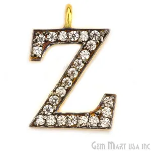 'Z' Alphabet Charm CZ Pave Gold Vermeil Charm for Bracelet & Pendants